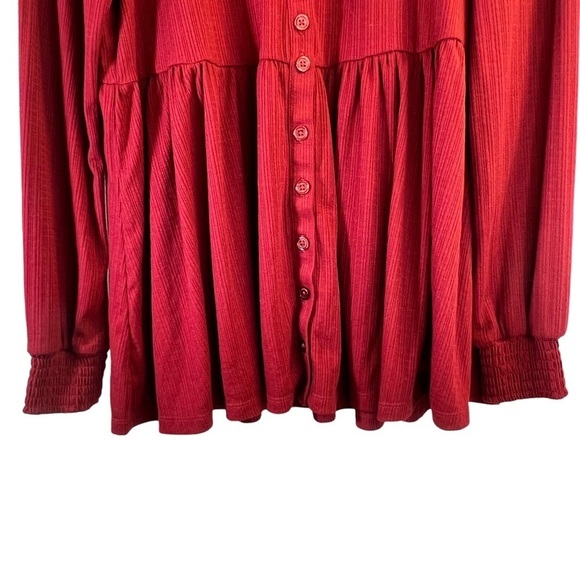 Torrid Women's Top M/L Red Babydoll Knit V-Neck Button Front Lace Peasant Sleeve - Picture 6 of 16